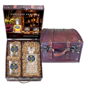 2026 Michigan Basketball Championship Heritage Decanter and 2 Glasses with Chest Box - Heritage Metalworks, Inc.