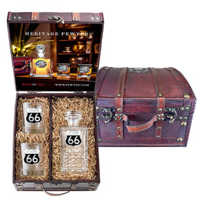 Route 66 Heritage Decanter and 2 Glasses with Chest Box - Heritage Metalworks, Inc.