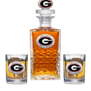 University of Georgia Heritage Decanter with 3D Top & 2 Glasses