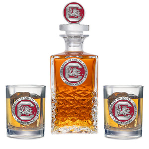 University of South Carolina Gamecocks Heritage Decanter with 3D Top & 2 Glasses