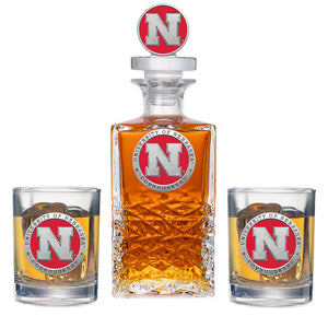 University of Nebraska Heritage Decanter with 3D Top & 2 Glasses