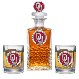 University of Oklahoma Heritage Decanter with 3D Top & 2 Glasses