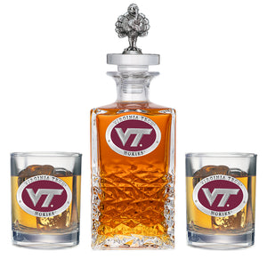 Virginia Tech University VT Logo Heritage Decanter with 3D Top & 2 Glasses
