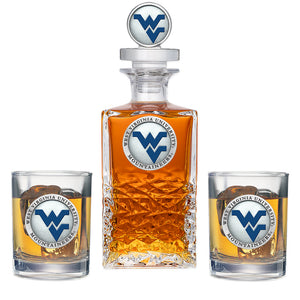 West Virginia University Heritage Decanter with 3D Top & 2 Glasses