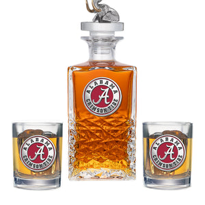 University of Alabama Heritage Decanter with 3D Top & 2 Glasses