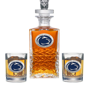 Penn State Heritage Decanter with 3D Top Cougar & 2 Glasses