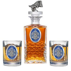 United States Naval Academy Crest Heritage Decanter with 3D Top & 2 Glasses