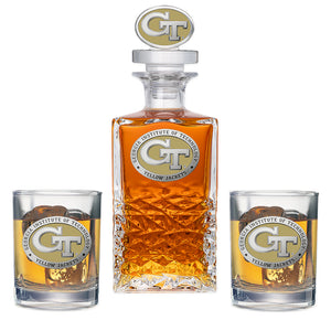 Georgia Tech GT Logo Heritage Decanter with 3D Top & 2 Glasses