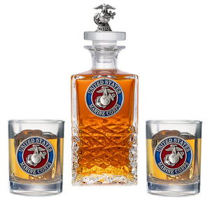 Marine Corps Heritage Decanter with 3D Top & 2 Glasses