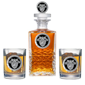 United States Military Academy Crest Heritage Decanter with 3D Top & 2 Glasses