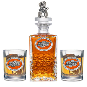 Oklahoma State University Heritage Decanter with 3D Top & 2 Glasses