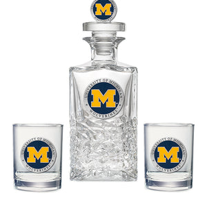 University of Michigan Heritage Decanter with 3D Top & 2 Glasses