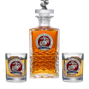 250th Anniversary Marine Corps Heritage Decanter with 3D Top & 2 Glasses