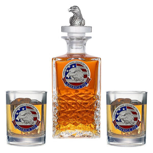 America's 250th Anniversary Eagle Head with Flag Heritage Decanter with 3D Top & 2 Glasses - Heritage Metalworks, Inc.