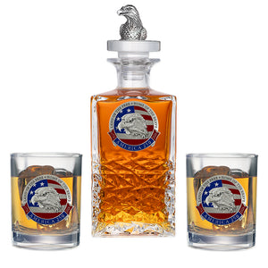 America's 250th Anniversary Eagle Head with Flag Heritage Decanter with 3D Top & 2 Glasses
