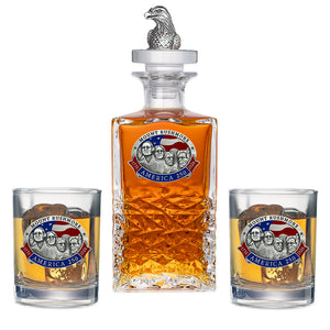 America's 250th Anniversary Mt. Rushmore Heritage Decanter with 3D Top & 2 Glasses