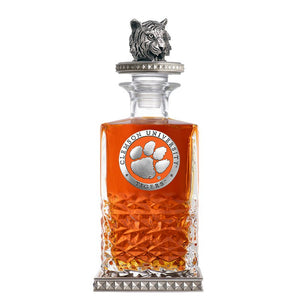 Clemson University Heritage Decanter w/ Tiger Head 3D Top - Diamond Accents - Heritage Metalworks, Inc.