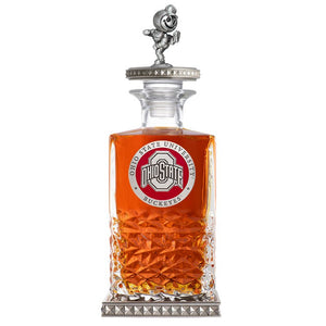 Ohio State University Heritage Decanter w/ Brutus 3D Top - Diamond Accents - Heritage Metalworks, Inc.