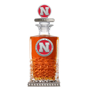 University of Nebraska Heritage Decanter w/ 3D Top - Diamond Accents - Heritage Metalworks, Inc.