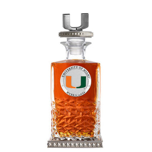University of Miami Heritage Decanter w/ 3D Top - Diamond Accents - Heritage Metalworks, Inc.