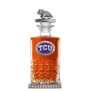 Texas Christian University Heritage Decanter w/ Horned Frog 3D Top - Diamond Accents - Heritage Metalworks, Inc.