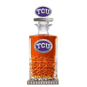 Texas Christian University Heritage Decanter w/ 3D Top - Diamond Accents - Heritage Metalworks, Inc.