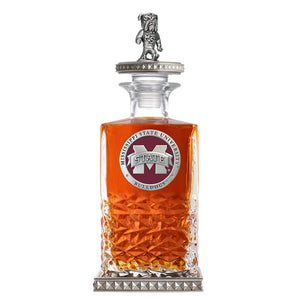 Mississippi State University Bulldogs "M" Logo Heritage Decanter w/ Bulldog 3D Top - Diamond Accents - Heritage Metalworks, Inc.