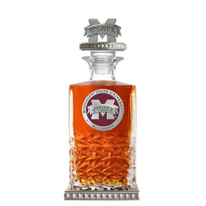 Mississippi State University Bulldogs "M" Logo Heritage Decanter w/ 3D Top - Diamond Accents - Heritage Metalworks, Inc.