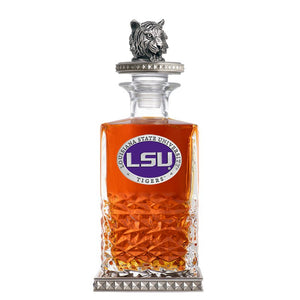 Louisiana State University Heritage Decanter w/ Tiger Head 3D Top - Diamond Accents - Heritage Metalworks, Inc.