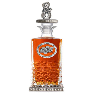 Oklahoma State University Heritage Decanter w/ Cowboy 3D Top - Diamond Accents - Heritage Metalworks, Inc.