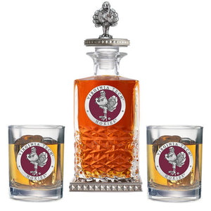 Virginia Tech University Hokies Heritage Decanter w/ 3D Top - Diamond Accents & 2 Glasses - Heritage Metalworks, Inc.