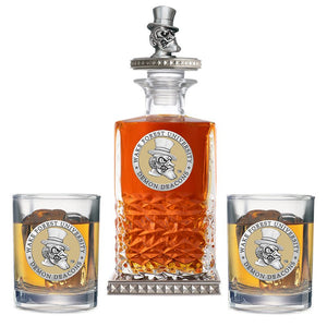 Wake Forest University Heritage Decanter w/ 3D Top - Diamond Accents & 2 Glasses - Heritage Metalworks, Inc.