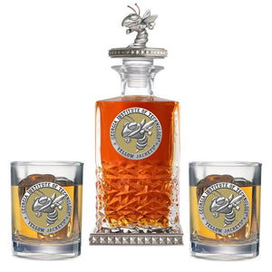 Georgia Tech Buzz Logo Heritage Decanter w/ 3D Top - Diamond Accents & 2 Glasses - Heritage Metalworks, Inc.