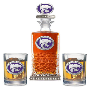 Kansas State University Heritage Decanter w/ 3D Top - Diamond Accents & 2 Glasses - Heritage Metalworks, Inc.