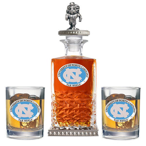 University of North Carolina Heritage Decanter w/ 3D Top - Diamond Accents & 2 Glasses - Heritage Metalworks, Inc.