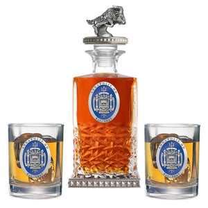 United States Naval Academy Crest Heritage Decanter w/ 3D Top - Diamond Accents & 2 Glasses - Heritage Metalworks, Inc.