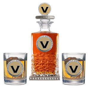 Vanderbilt University Heritage Decanter w/ 3D Top - Diamond Accents & 2 Glasses - Heritage Metalworks, Inc.