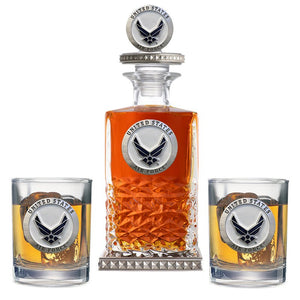 Air Force Wings Heritage Decanter w/ 3D Top - Diamond Accents & 2 Glasses - Heritage Metalworks, Inc.