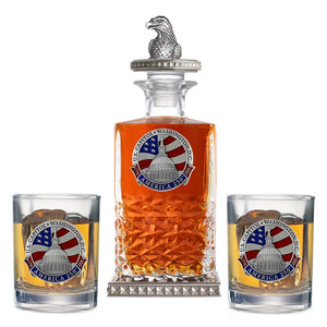 America's 250th Anniversary Capitol Dome Heritage Decanter w/ Eagle Head 3D Top - Diamond Accents & 2 Glasses - Heritage Metalworks, Inc.