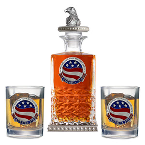 America's 250th Anniversary TYFYMS Heritage Decanter w/ 3D Top-Diamond Accents & 2 Glasses