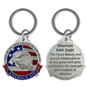America's 250th Anniversary Eagle Head with Flag Key Chain w/ Back Text - Heritage Metalworks, Inc.