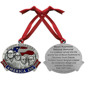 America's 250th Anniversary Mount Rushmore Ornament (w/ Back Text) - Heritage Metalworks, Inc.