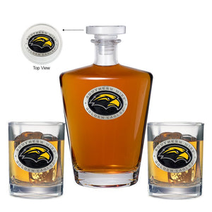 University of Southern Mississippi Royal Decanter with 2 Glasses - Heritage Metalworks, Inc.