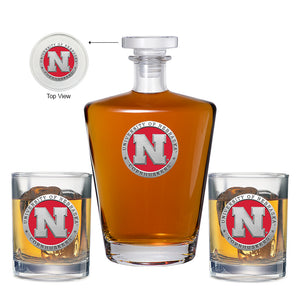 University of Nebraska Royal Decanter with 2 Glasses