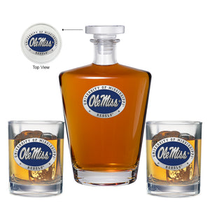 University of Mississippi "Ole Miss" Blue Logo Royal Decanter with 2 Glasses