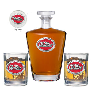 University of Mississippi "Ole Miss" Red Logo Royal Decanter with 2 Glasses