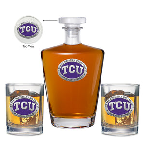 Texas Christian University Royal Decanter with 2 Glasses