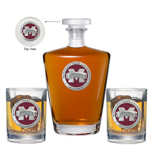 Mississippi State University Bulldogs "M" Logo Royal Decanter with 2 Glasses