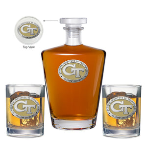 Georgia Tech GT Logo Royal Decanter with 2 Glasses