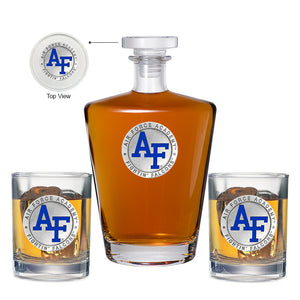 US Air Force Academy Fighting Falcons Royal Decanter with 2 Glasses